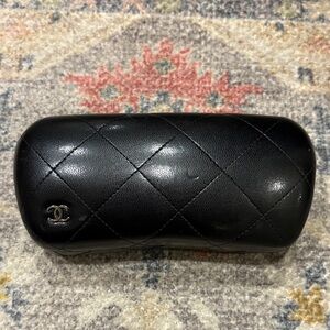 CHANEL Black Quilted Leather Sunglasses Case with CC Logo